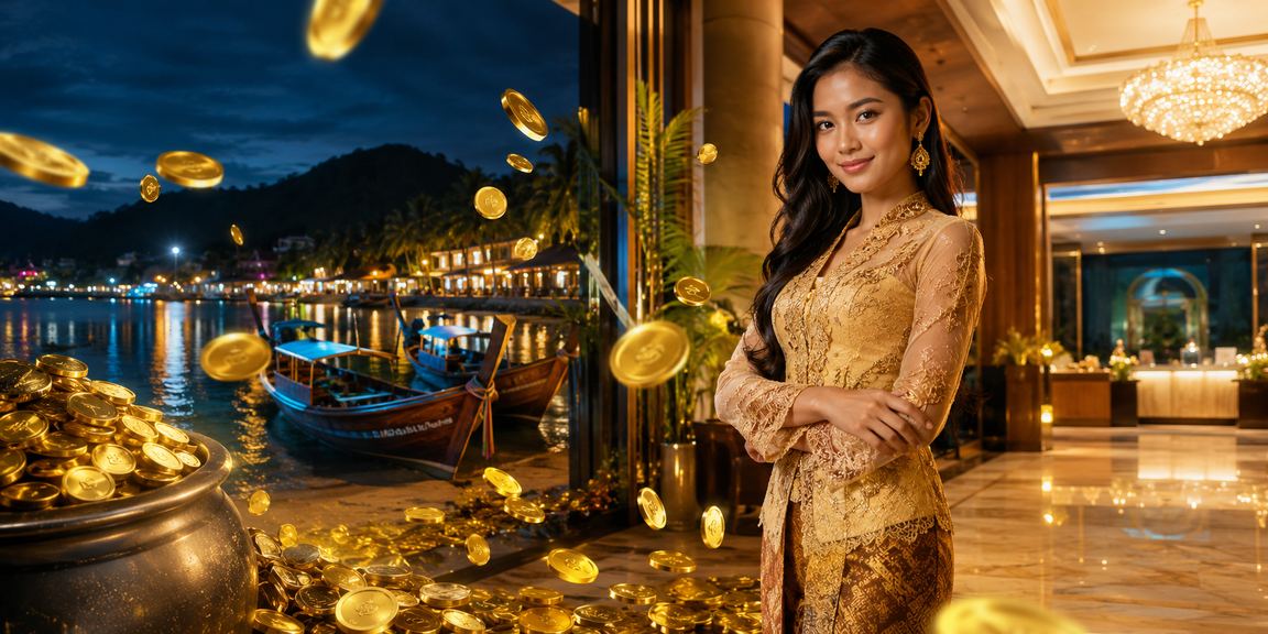 Pengguna menggunakan aplikasi mudah alih permainan kasino meja di Langkawi dengan persekitaran tradisional